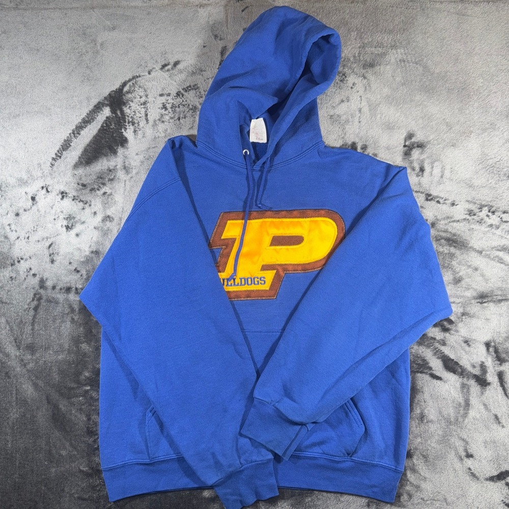 Vintage Jerzees NuBlend Blue P Bulldogs Applique Hoodie Sweatshirt Large - Picture 1 of 13